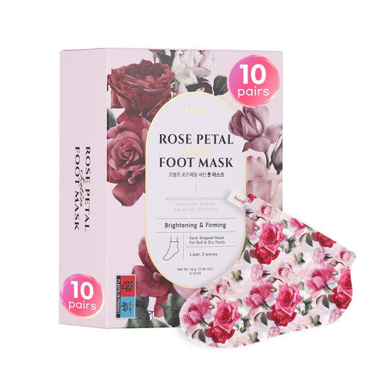 Koelf Rose Petal Satin Foot Mask (10pairs) - Intensive Nourishing Socks, Rose Scented Foot Repair Masks with Peptide, Collagen, Shea Butter, Urea for Silky Smooth Feet, Foot Treatment, Body Mask