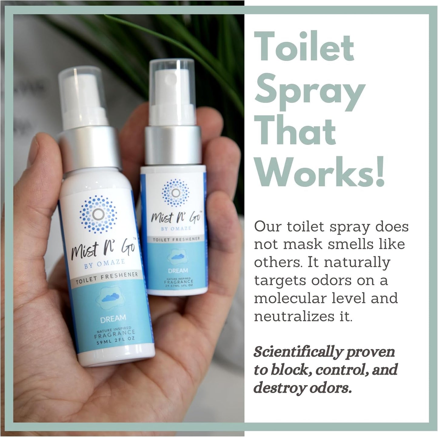 Mist N’ Go by Omaze Travel Bathroom Spray for Toilet Spray Odor Eliminator - Travel Toilet Spray for Bathroom Air Freshener Spray for Bathroom Deodorizer - Dream Regular Size (2oz x3)