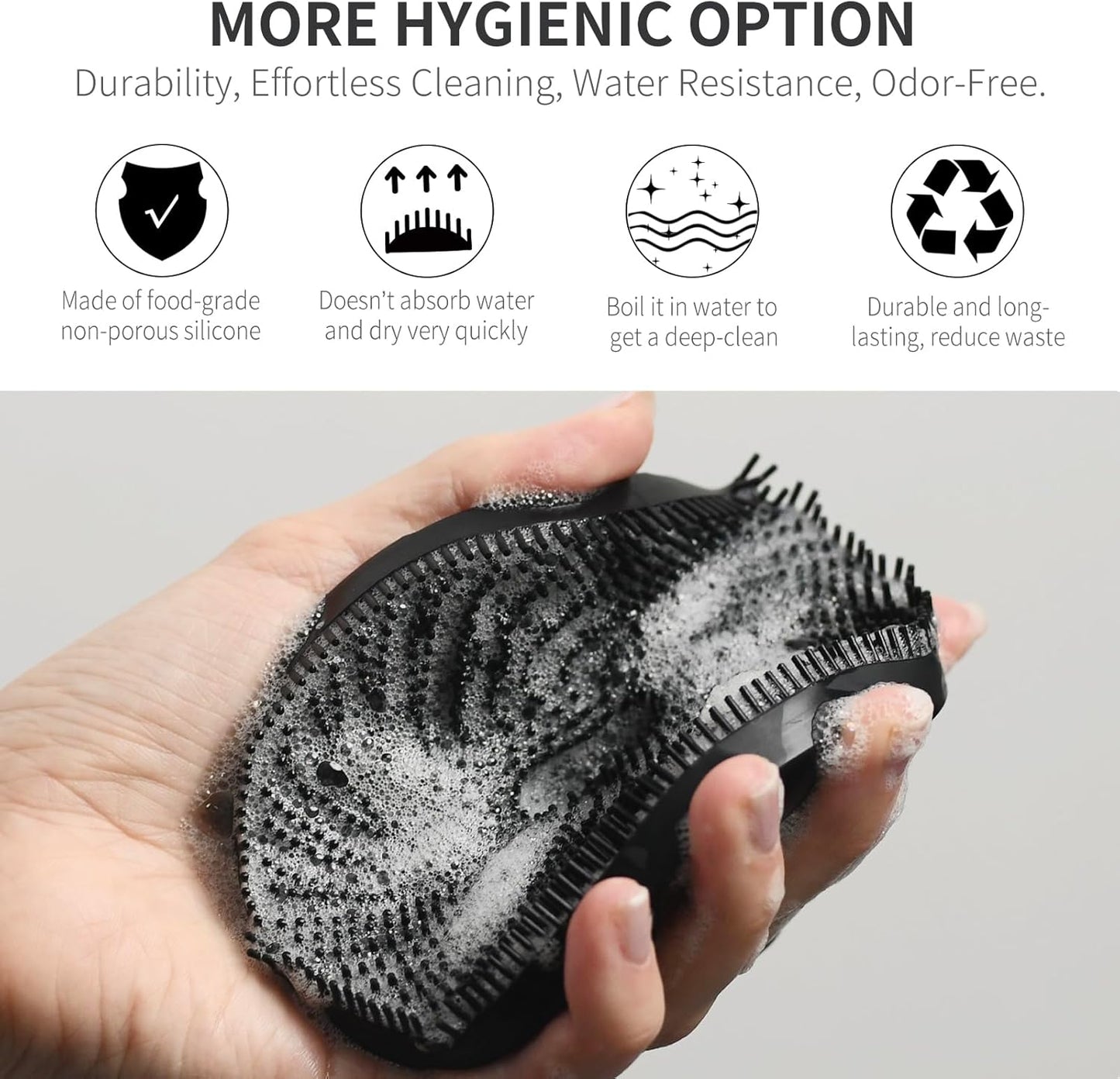 Silicone Body Scrubber, Upgrade 3rd Gen Shower Bath Brush, Lather Nicely, Soft Massage Body, More Hygienic Than Traditional Loofah, Gentle Exfoliating for Sensitive Skin, 1 Pack, Black