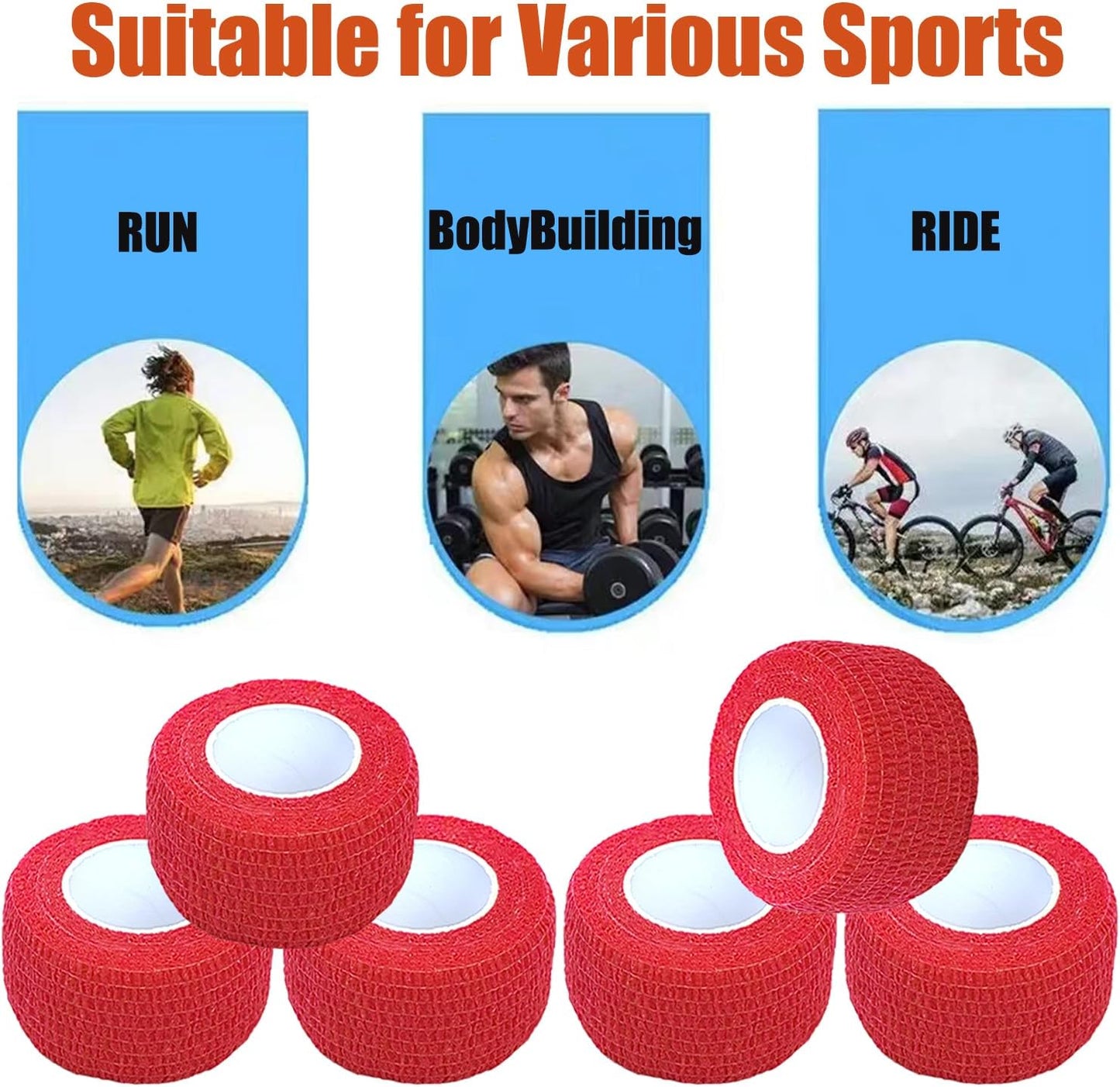 Hysiwen 6 Pack 1" x 5 Yards Self Adhesive Bandage Breathable Cohesive Wrap Self Adherent Vet Tape Self Stick Bandage Wrap for Sports, Athletic, Wrist, Ankle(Red)