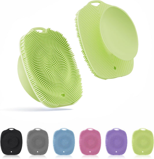 Soft Silicone Body Scrubber, Gentle Like a Hand Exfoliating Your Skin and Build Up Lather Easily, Back Large Suction Cup Easy to Store, Long-Lasting & Deep Clean （Green