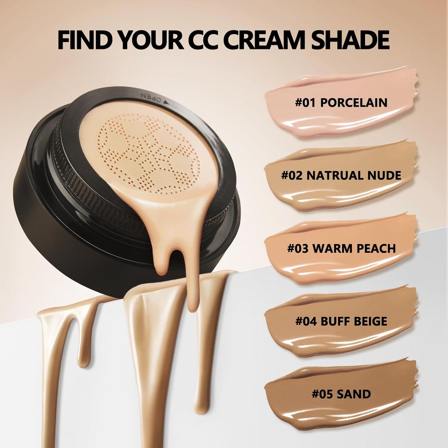 Mushroom Head Air Cushion CC Cream Full Coverage,Face Makeup Cushion Foundation Long Lasting,BB Cream Even Skin Tone for Oily & Combination Types(#05 Sand)