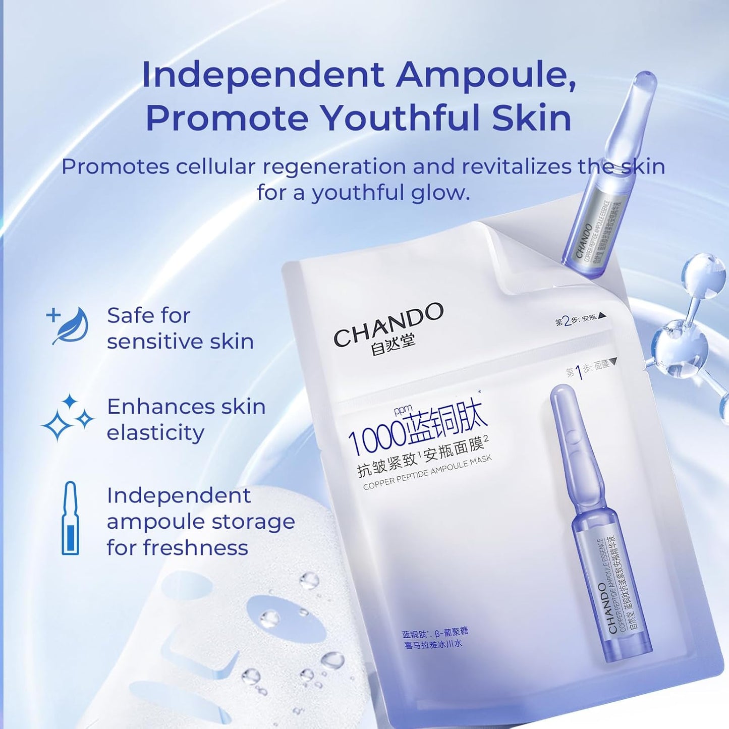 2-Step Copper Peptide Anti-Wrinkle Ampoule Mask (1.5ml+33mlx5PCS) - Powerful Anti-Wrinkle Mask with Copper Peptides for Firming and Smoother Skin