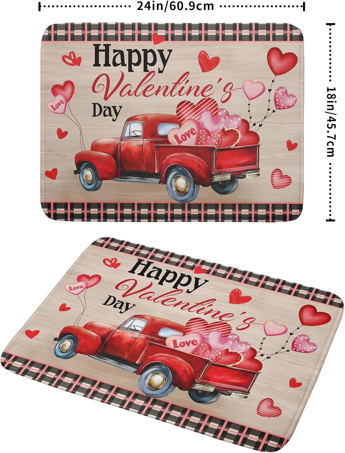 Valentine's Day Truck Dish Drying Mat 18x24 inch Love Heart Washable Absorbent Dishes Pad Dish Drainer Mat for Kitchen Counter Sink Coffee