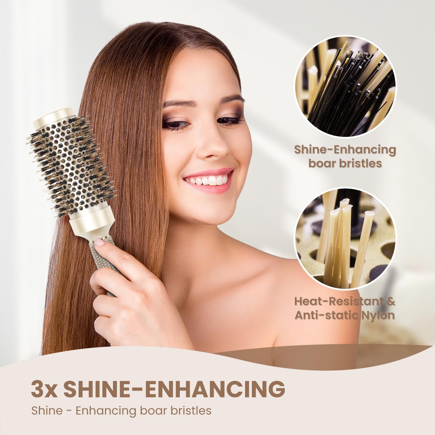 AIMIKE Round Brush for Blow Out, Medium Round Hair Brush Nano Thermal Ceramic & Ionic Tech, for Blow Drying & Styling, Curling and Shine - 2.9 inch Barrel w/Boar Bristles