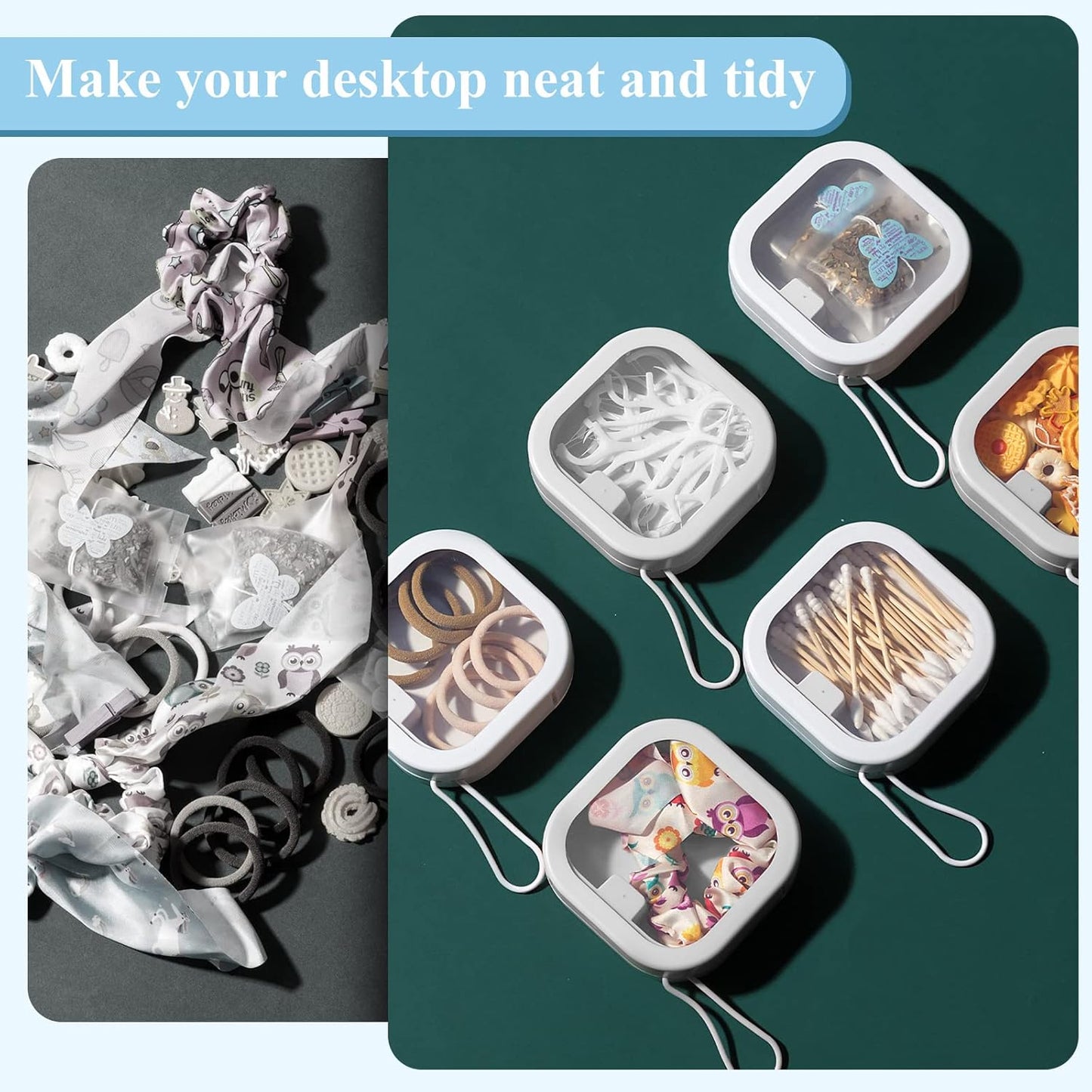 Kathfly 4 Pcs White Hair Tie Organizer Portable Hair Accessory Storage Containers Stackable Tie Bobby Pin Holder Home Cotton Swab Dispenser Accessories Jewelry Organizer Box