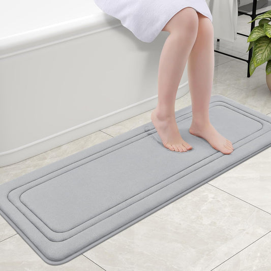Grandaily Memory Foam Bath Mat Rug 47x17, Ultra Soft, Non-Slip and Absorbent Bathroom Rugs, Machine Wash Dry, Comfortable Bath Carpet for Bathroom Floor, Tub and Shower, Grey