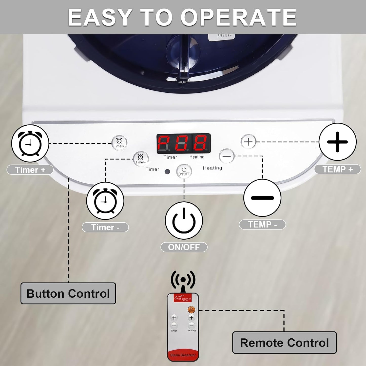 Sauna Steamer Machine, 4 Liter 1500W Steam Generator for Sauna, Sauna Steamer Pot with Remote Control for Home SPA Shower Body Relaxation Body Detox, Adjustable Steam Settings