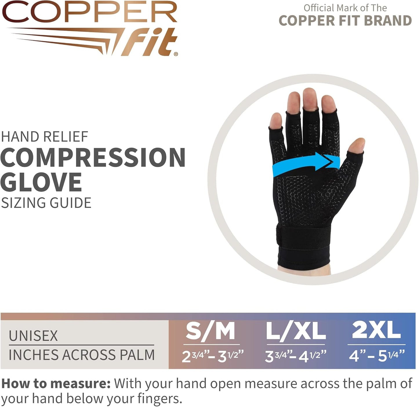 Copper Fit Unisex Hand Relief Compression Gloves