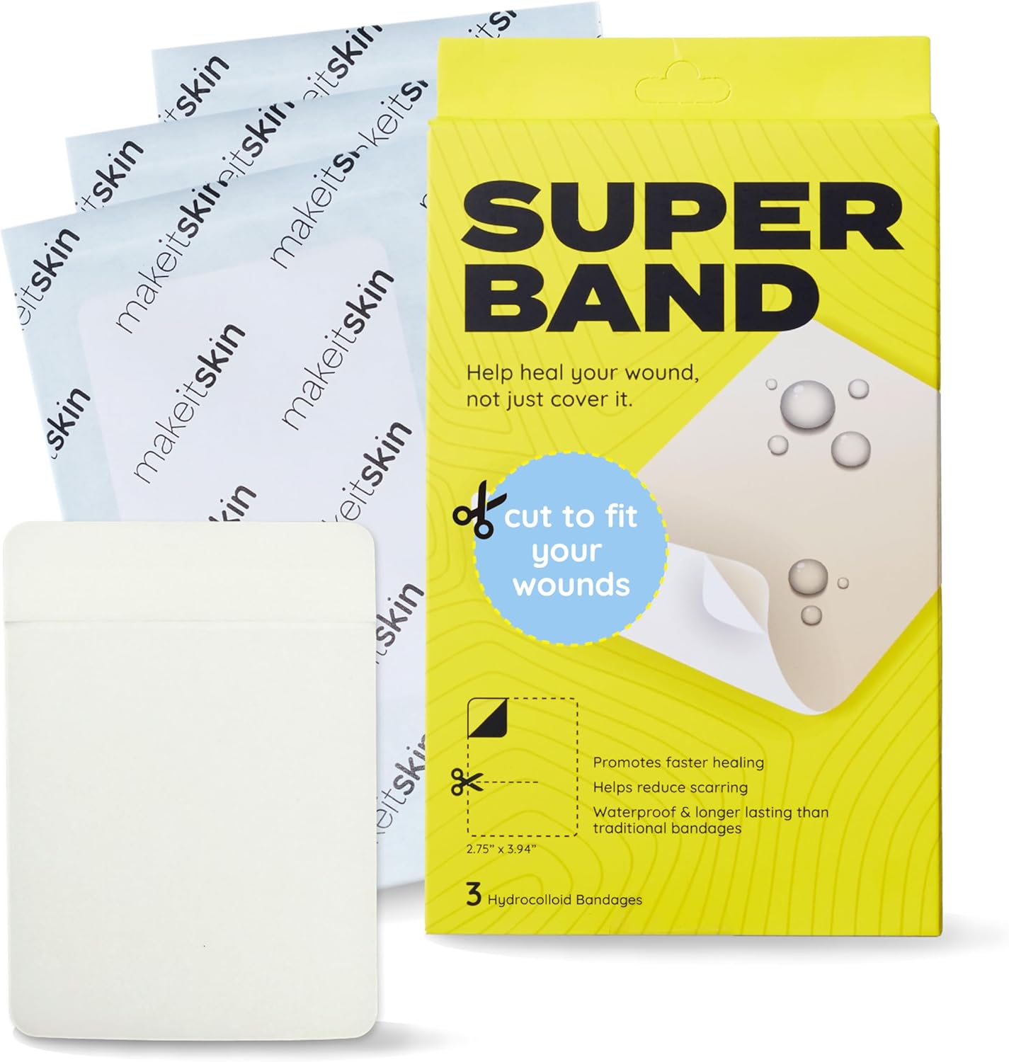 SUPERBAND Premium Hydrocolloid Bandages HSA FSA Eligble Waterproof Wound Dressing by MakeItSkin | Thin, Fast Healing, Scar Reducing for Scratches, Cuts, Burns, Blisters, Fissures, Road Rashes