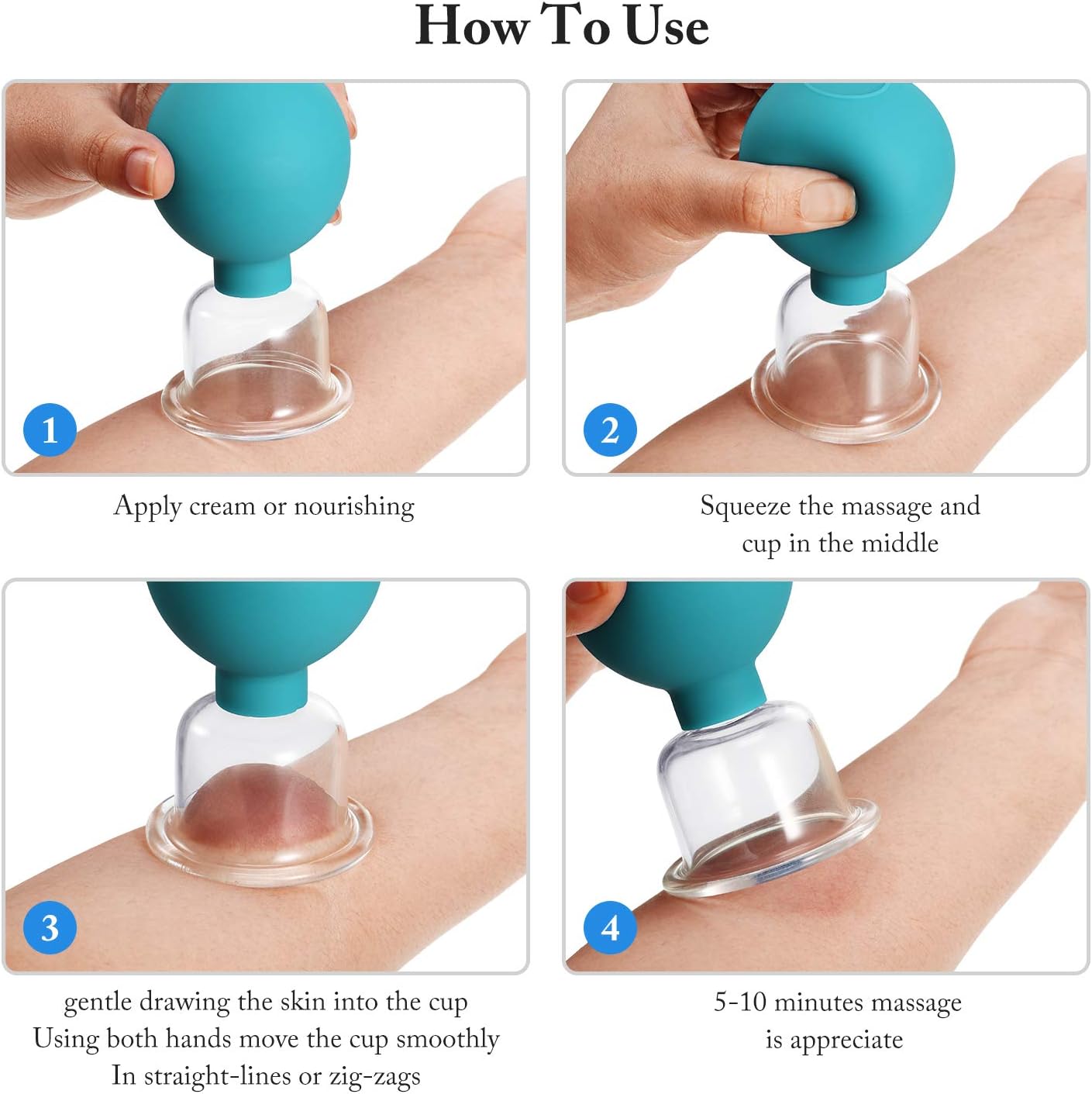 4 Pieces Glass Cupping Set Glass Silicone Cupping Cups Massage Vacuum Suction Cupping Cups for Body Face Leg Arm Back Shoulder Muscle and Joint Pain (Green)