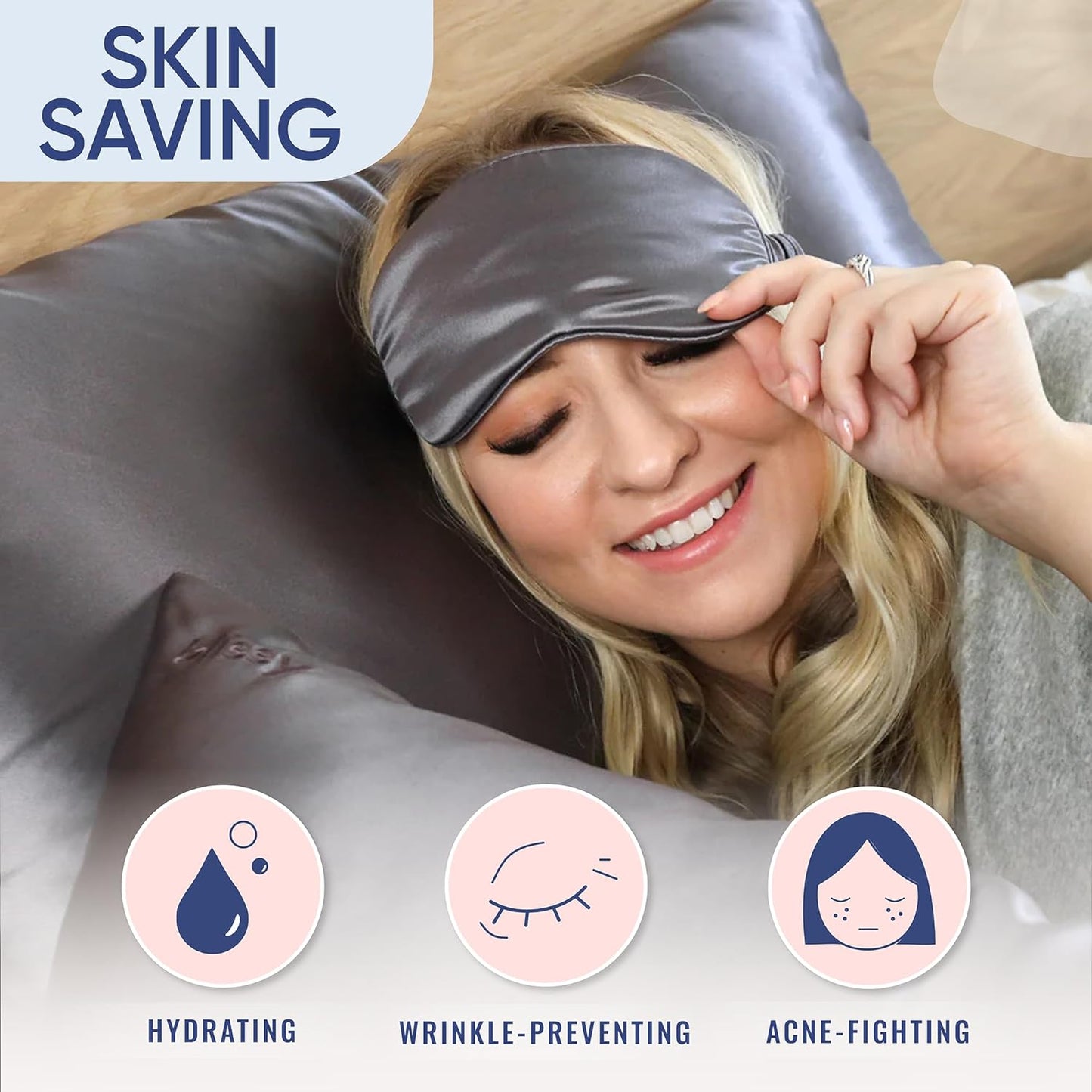 Blissy Silk Pillowcase - 100% Pure Mulberry Silk - 22 Momme 6A High-Grade Fibers - Silk Pillow Cover for Hair & Skin - Regular, Queen & King (Gray, Queen)