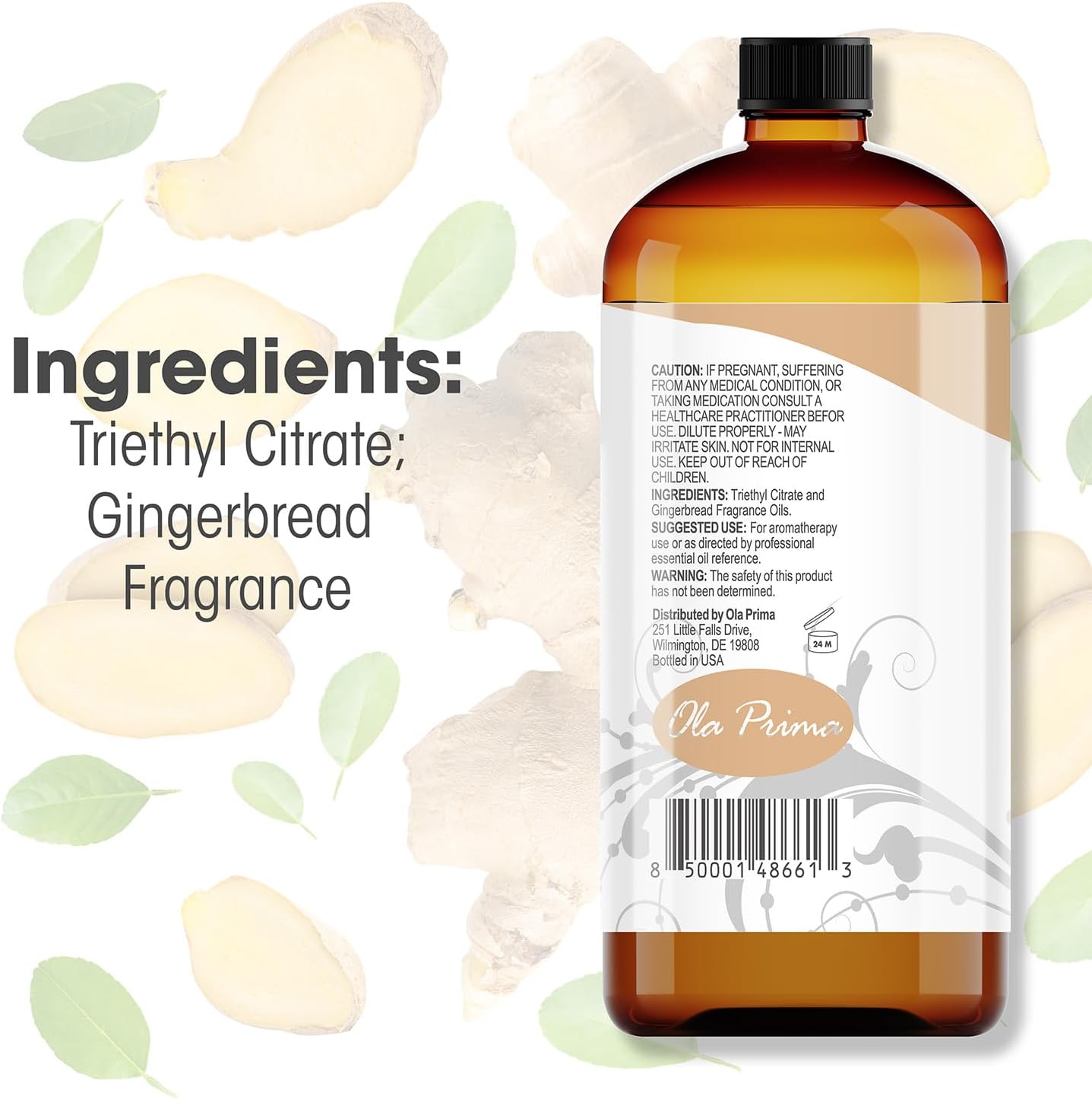 Ola Prima Ginger Essential Oil (16 oz Bulk) – Therapeutic Grade Oil for Aromatherapy, Diffusers, Cleaning, Lotions, Creams, Bath Bombs, Scrubs, & Candles
