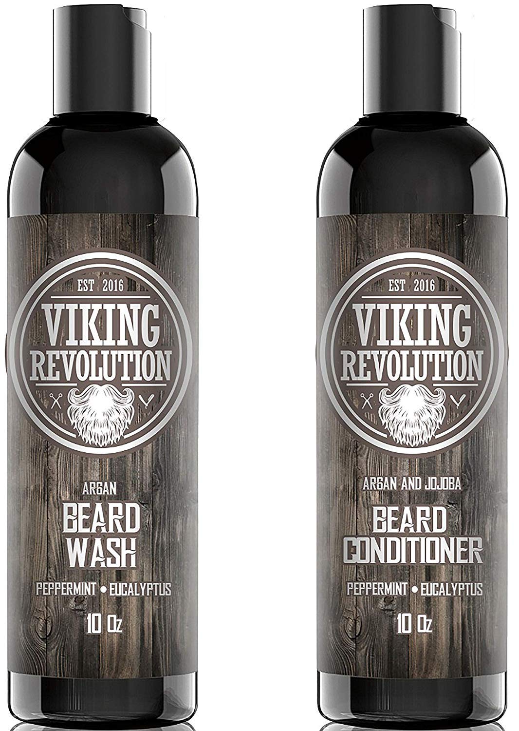 Viking Revolution Beard Shampoo and Conditioner Set - Top-tier Beard Care Kit with Argan & Jojoba Oils for Healthy Beard Growth, No Itching or Irritation, Rich Lather, Eucalyptus Scent (10 oz)