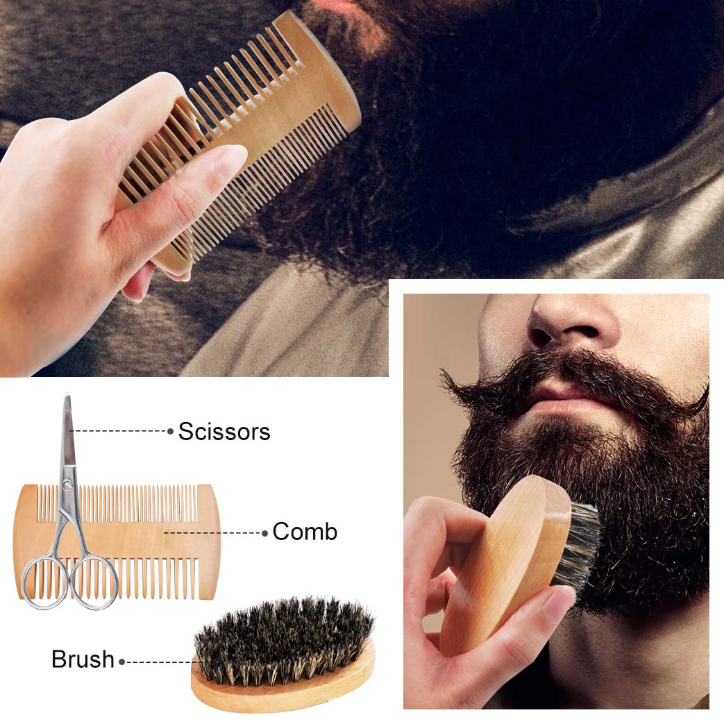 Beard Kit,Beard Grooming Kit w/Beard Wash/Shampoo,2 Packs Beard Oil,Beard Balm,Beard Wash,Brush,Comb,Scissor,Storage Bag,E-Book,Beard Care&Trimming Kit