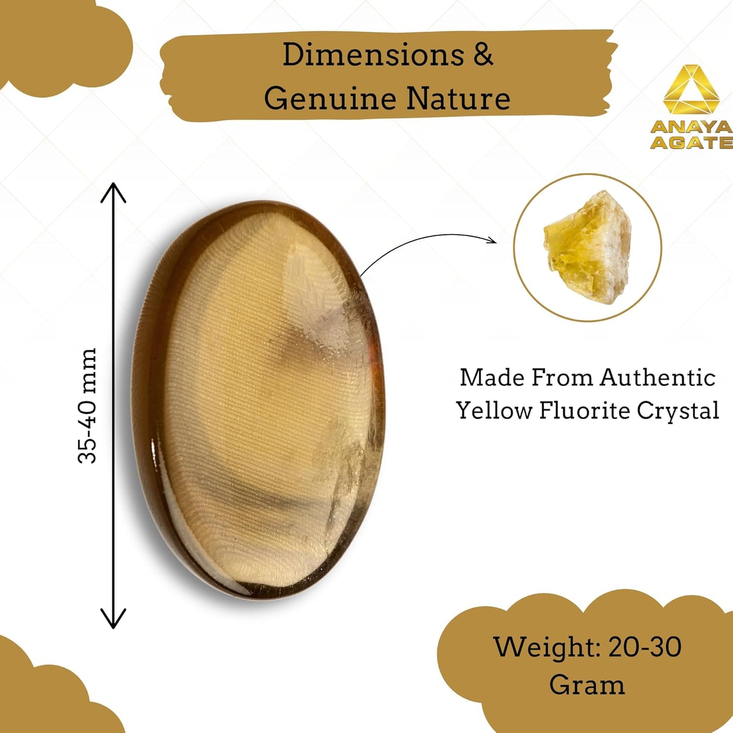Yellow Fluorite Worry Stones – Crystal Thumb Worry Stone for Anxiety, Stress – Relaxing and Soothing Balance Stones for Meditation, Stress Relief – Healing Stones and Crystals for Men, Women