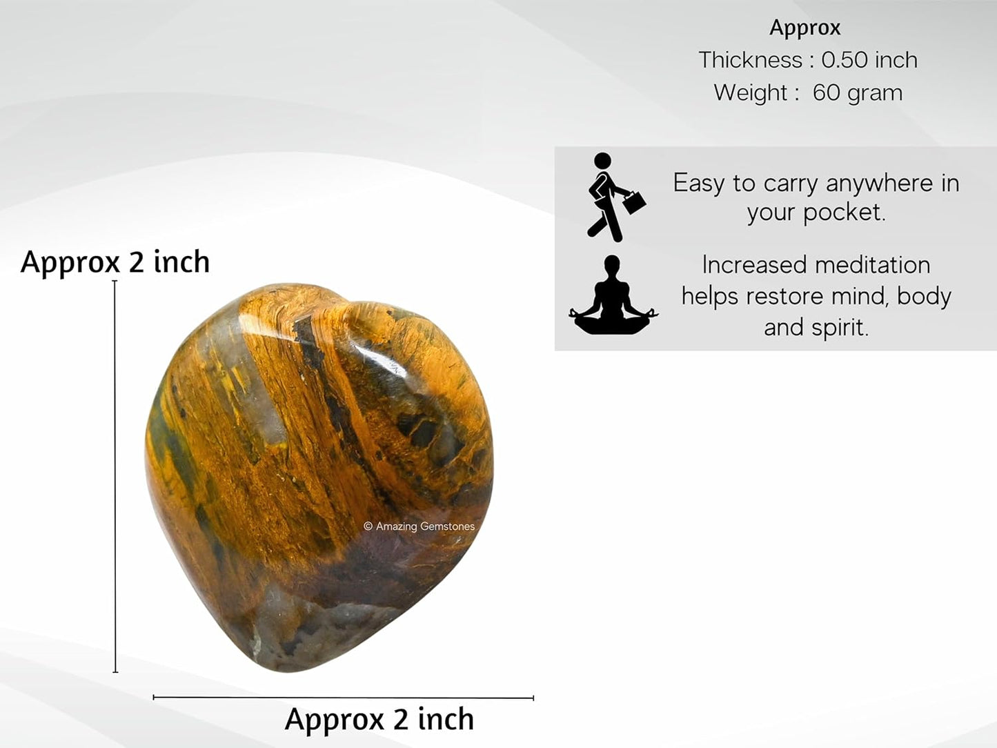 Amazing Gemstone Nellite Crystal Heart Palm Stone - Pocket Massage Worry Stone for Natural Body Chakra Balancing, Reiki Healing and Crystal Grid