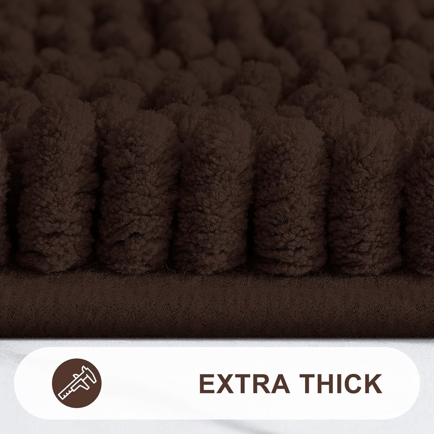 Grandaily Chenille Striped Bathroom Rugs 47x20, Extra Thick and Absorbent Bath Mats, Non-Slip Soft Plush Shaggy Shower Carpet, Machine Wash Dry, Bath Rug for Bathroom, Brown