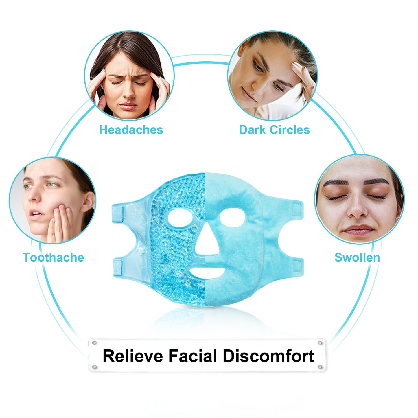 Ice Face Mask and Silicone Cover Set, Cooling Face Mask for Pain Relief, Migraine & Wisdom Tooth Surgery Reusable, Hot and Cold Ice Mask for Women Puffiness Swelling Beauty Spa