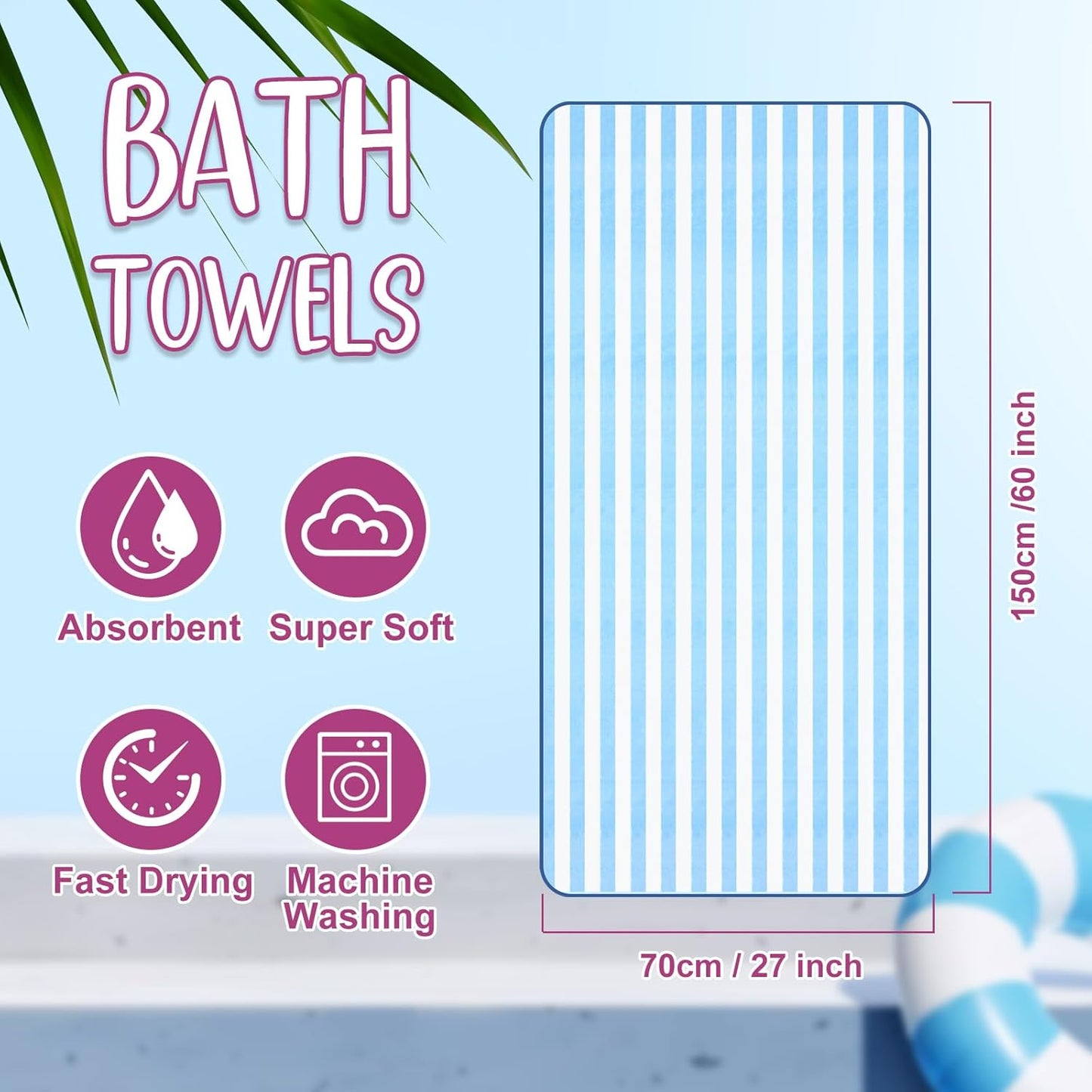 18 Pack Microfiber Bath Towels Bulk 27'' x 60'' Oversized Size Bath Towel Highly Absorbent Extra Large Soft Drying for Shower Beach Salon Winter Sport Spa Gym (Stripes,Multicolor)