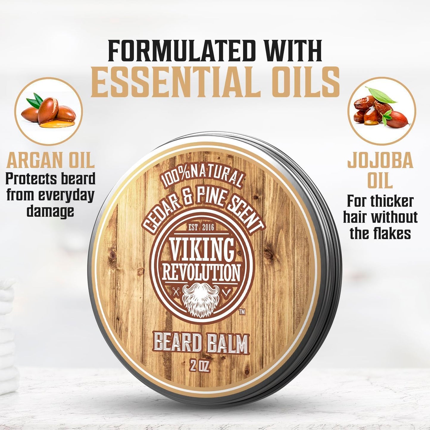 Viking Revolution Cedar & Pine Beard Balm - Butter with Argan Oil, Softener & Moisturizer for Men - Wax for Beards (2oz, 1 Pack)