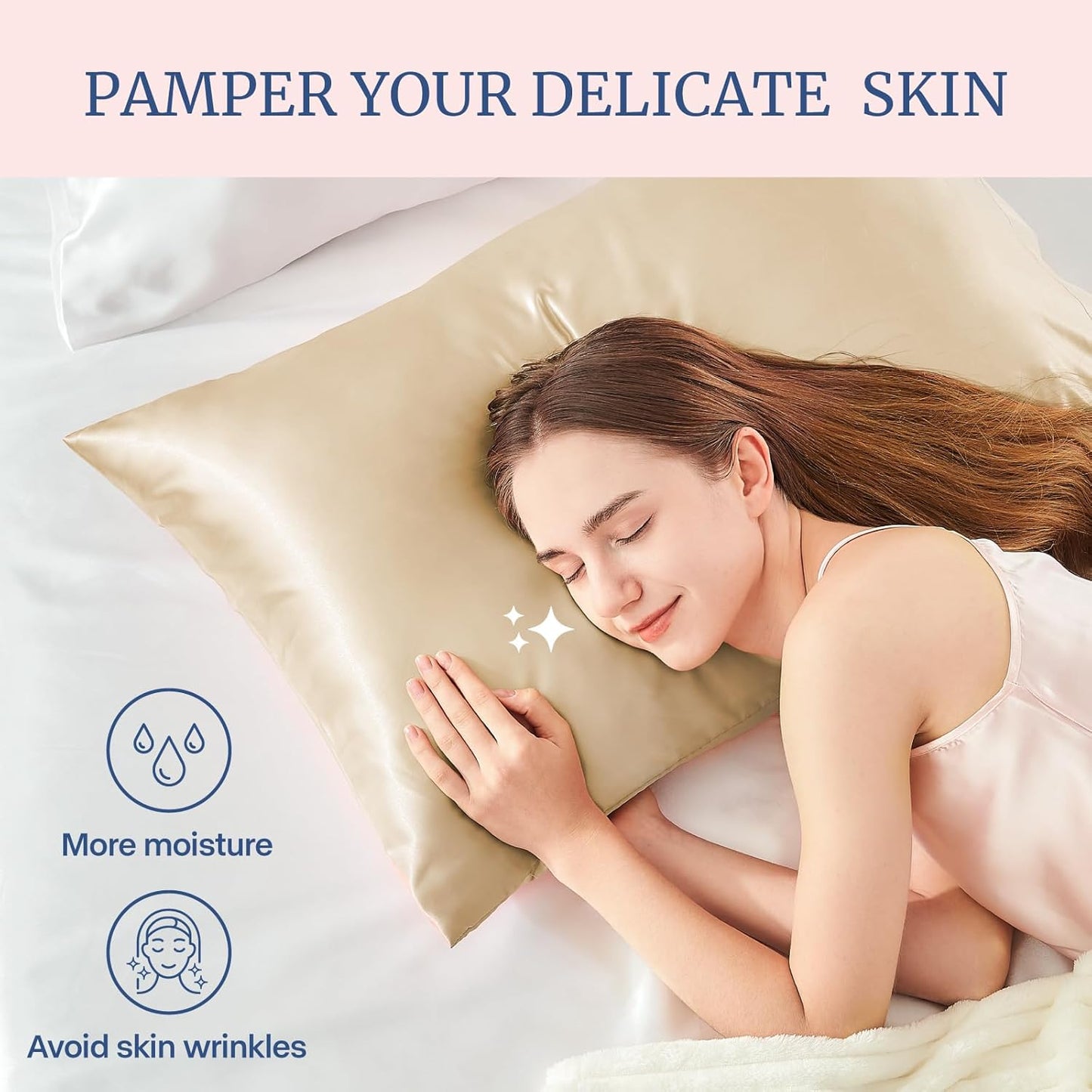 BEDELITE Satin Pillowcase for Hair and Skin, Super Soft Similar to Silk Pillow Cases 4 Pack with Envelope Closure, Cooling Pillowcases for Women Men (20"x36" King Size, Champagne)