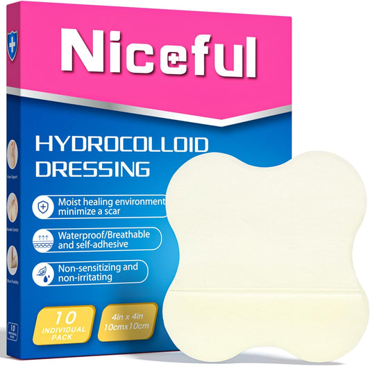 10 Count Hydrocolloid Bandages Ultra Thin 4"x4" - Hydrocolloid Gel Bandages Designed to Fit Joints, Wound Dressing for Abrasions, Blisters, Minor Exuding Wounds, Waterproof & Flexible