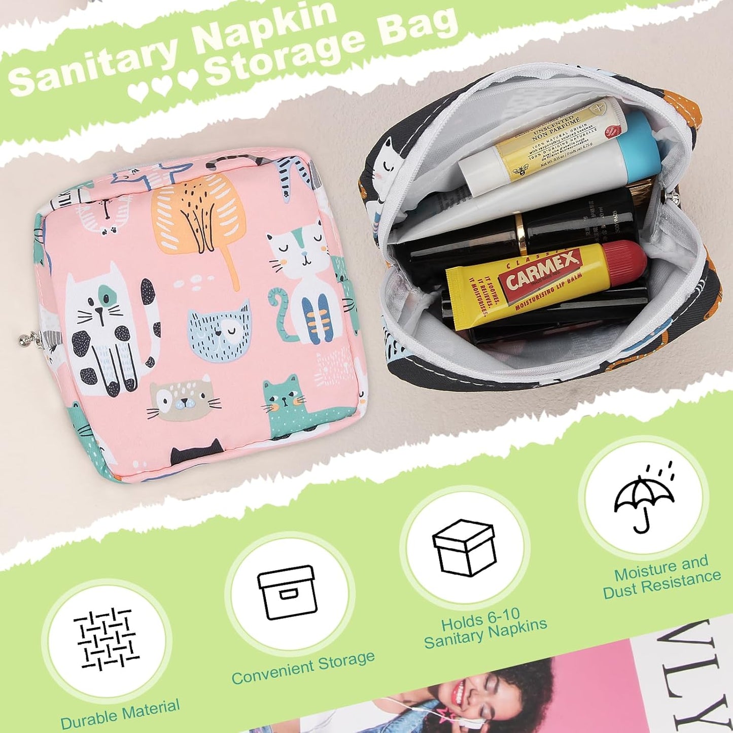 Desing Wish Sanitary Pad Storage Bag Portable Period Bag for Teen Pads/Sanitary Napkins/Small Tampons, Sanitary Napkin Storage Bag First Period Gifts for Teen Girls (Stamen)