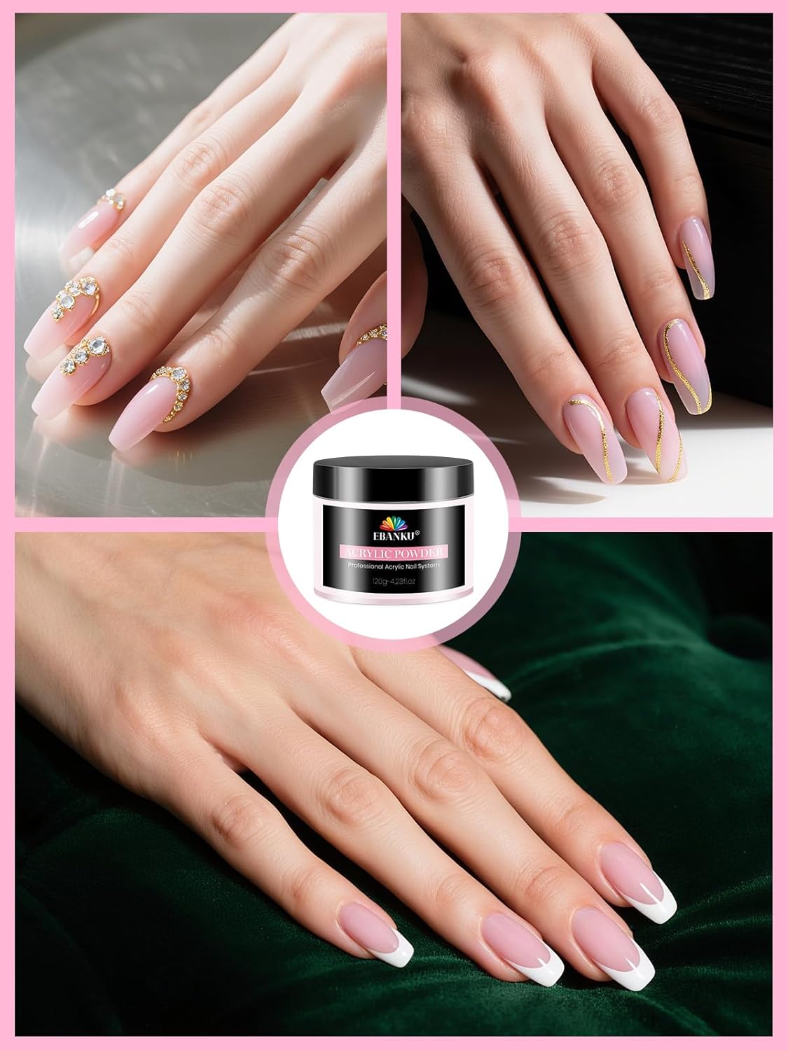 EBANKU Acrylic Powder, 120g/4.23oz Natural Pink Acrylic Nail Powder Large Capacity Professional Nail Powder for Nail Acrylic Extension, Nail Carving, Long-Lasting, No Nail Lamp Needed