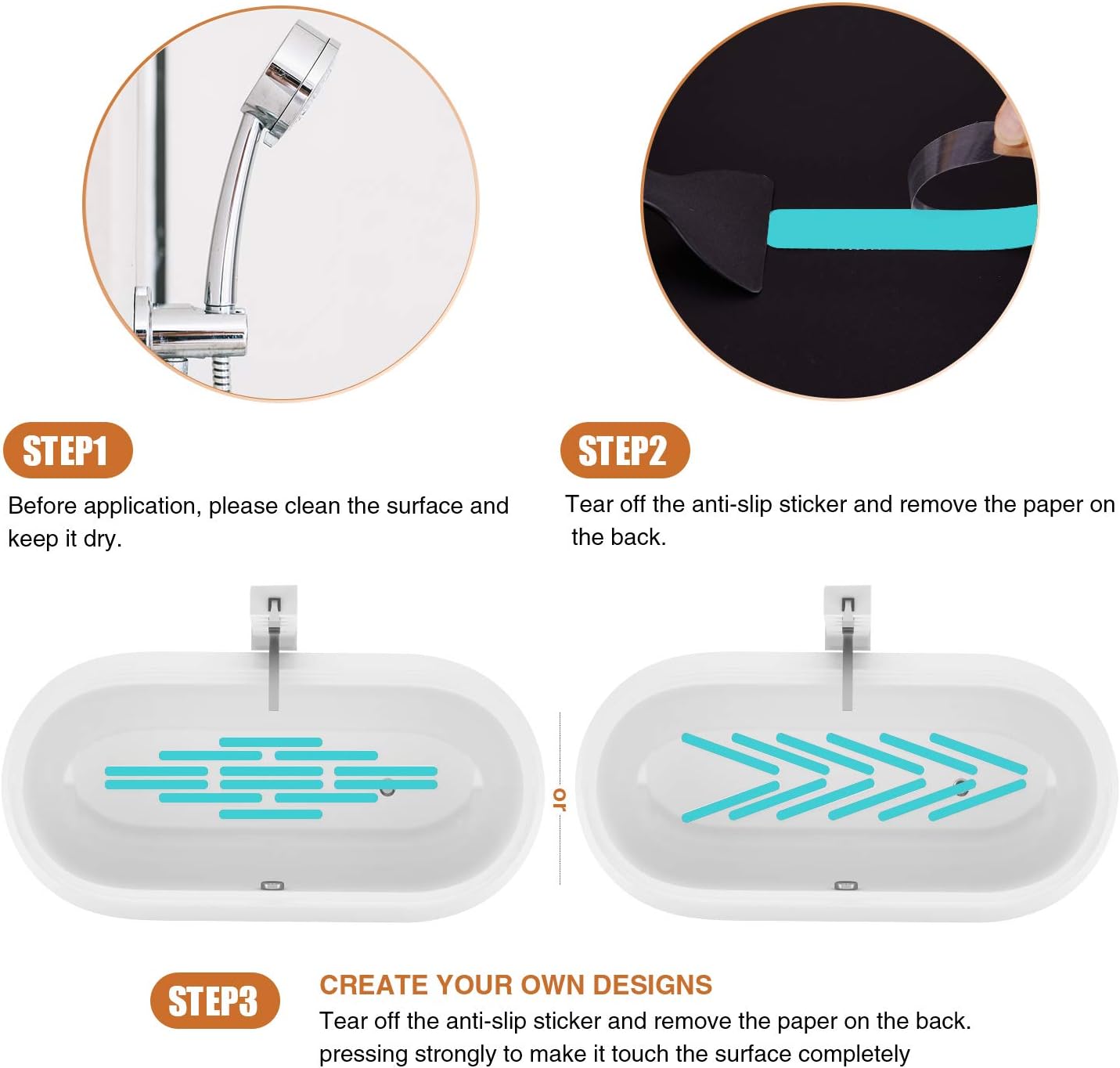 Anti Slip Shower Stickers, Safety Bathtub Strips Adhesive Decals with Premium Scraper for Bath Tub Shower Stairs Ladders Boats (Blue)