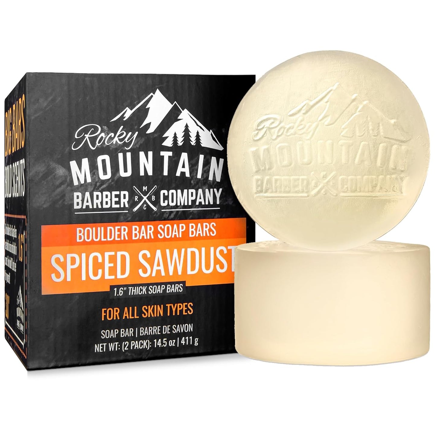 Men’s All-in-One Shampoo & Body Soap Bars – Extra Thick 1.6” Glycerin Hair & Body Soap Bars - 2 Soaps - Spiced Sawdust Scent - with Coconut Oil, Oat Protein & Cedarwood Oil - Made in USA - 14.5 oz