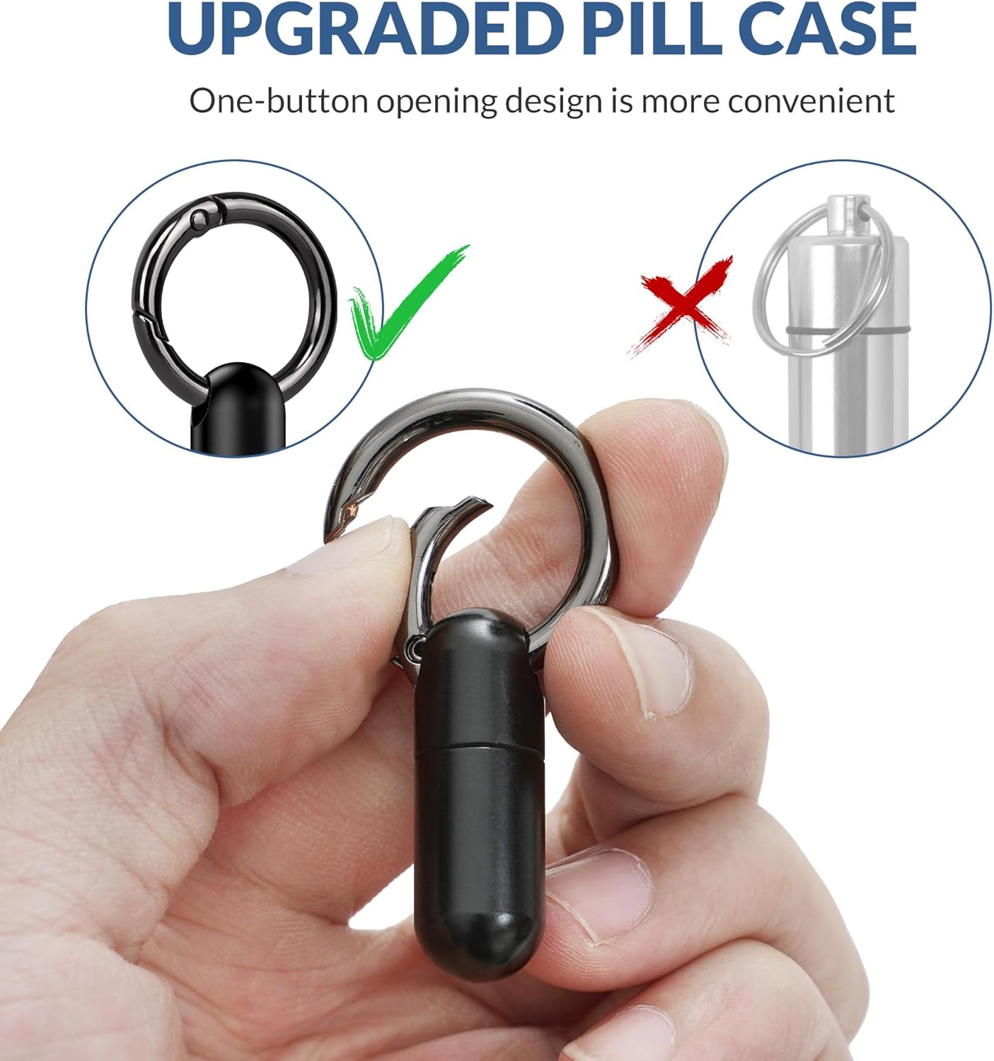 TISKY Small Keychain Pill Holder Titanium,Waterproof Tiny Pill Container with Keyring,Mini Portable Pill Case for Travel,Pill Organizer for Purse Pocket(Black)