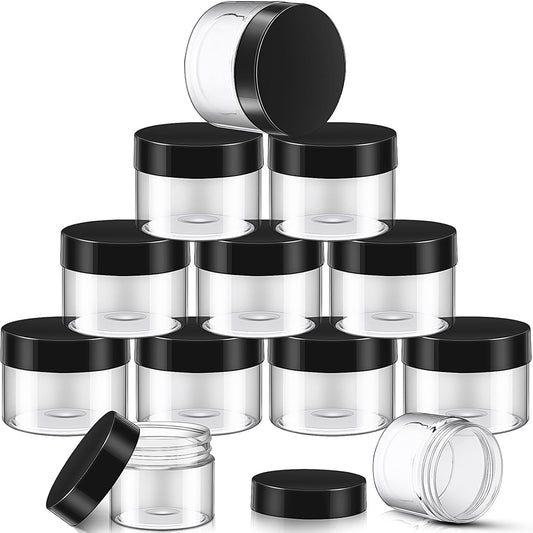 SATINIOR 12 Pack 16 oz Plastic Container Jars with Lids Round Clear Travel Cosmetic Container Slime Jars for Toiletries, Lotion, Cream, Ointments, Makeup, Rhinestone, Samples, Kitchen Storage(Black)
