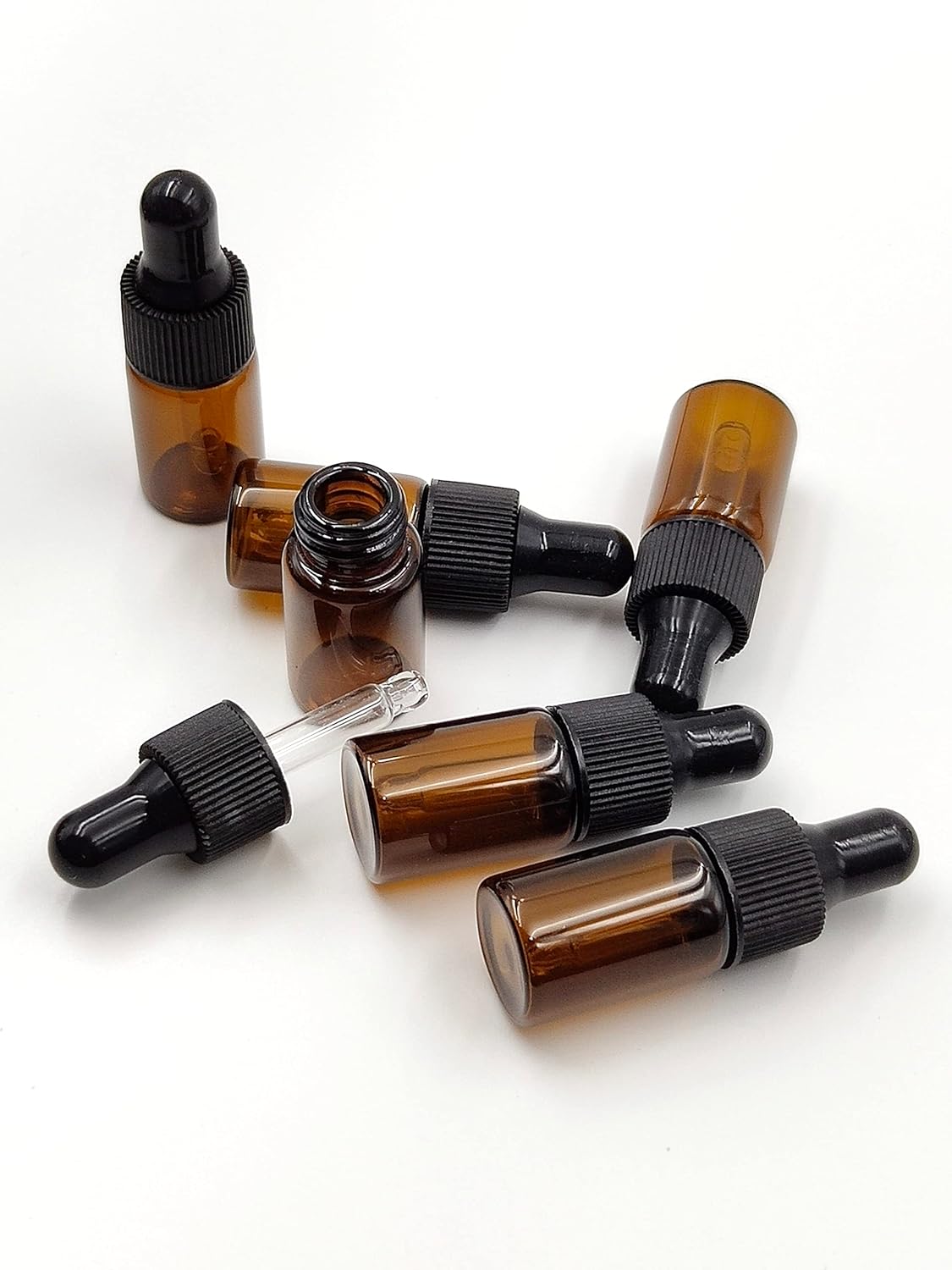 15Packs 3ml Tiny Amber Glass Mini Dropper Bottles for Essential Oils, Cosmetics, and Liquid Small Empty Travel Sample Vials with Dropper and Black Caps