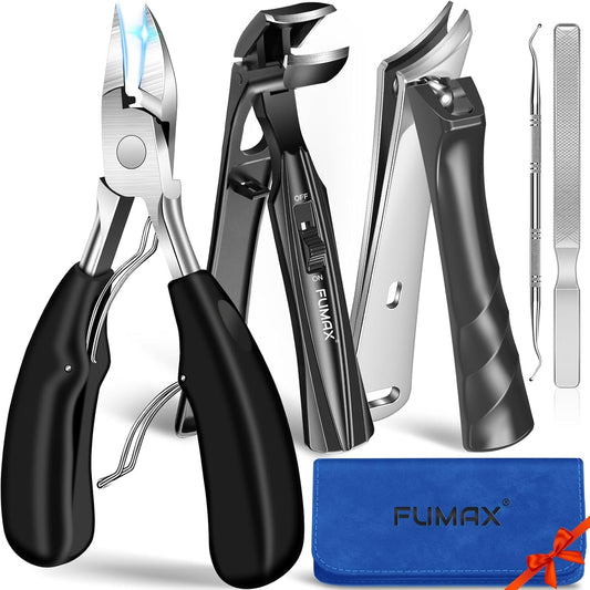 Toenail Clippers for Thick Toenails for Seniors, Angled Large Toe Nail Clippers Set for Men, Heavy Duty Ingrown Toenail Clippers with Wide Opening, Long Handle, Ergonomic Head, Gifts for Men & Women