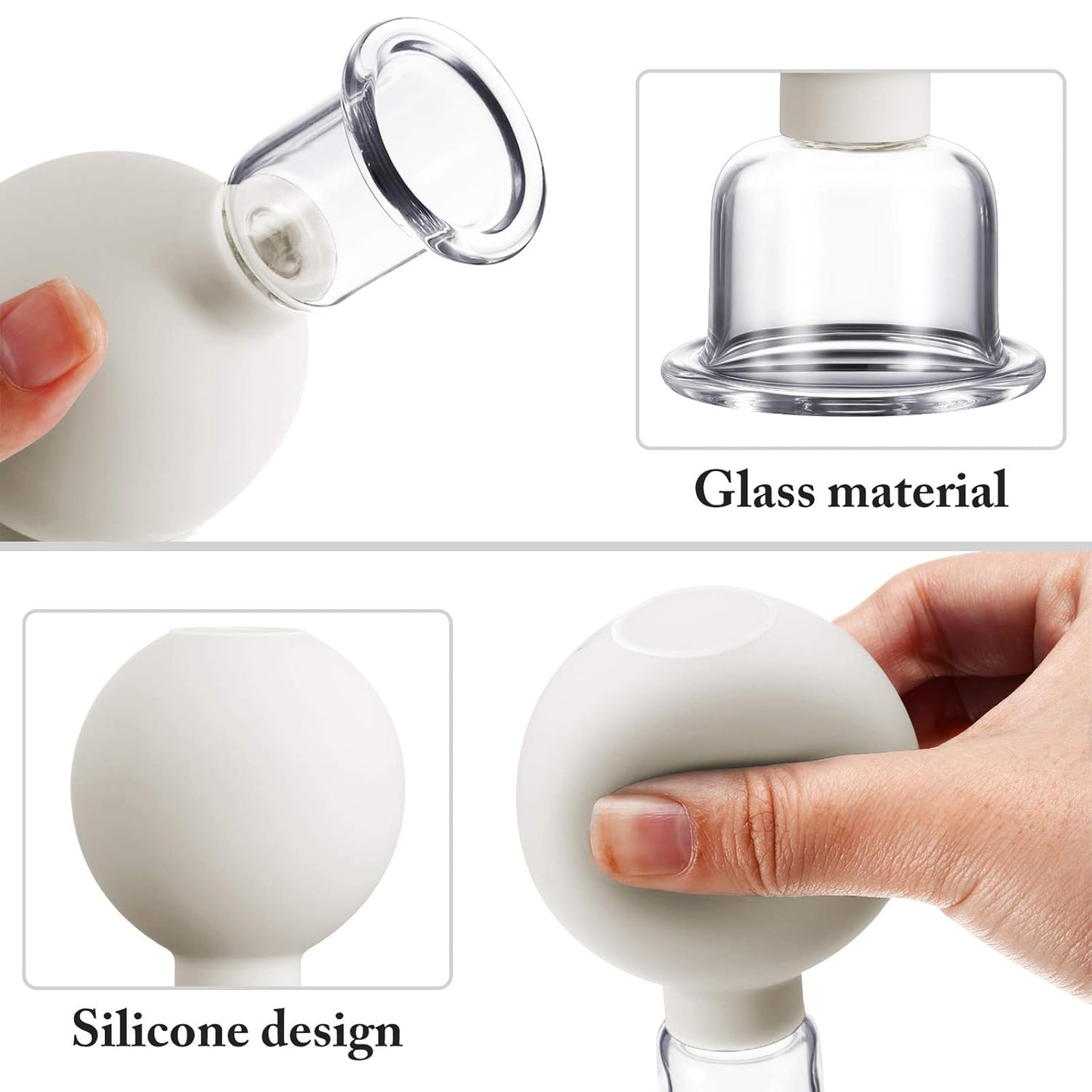 Nuanchu Facial Cupping Cup White Glass Face Cup Silicone Cupping Massage Vacuum Suction Mug for Body Face Leg Arm Back Shoulder Muscle and Joint Pain(1.5 Inch Diameter)