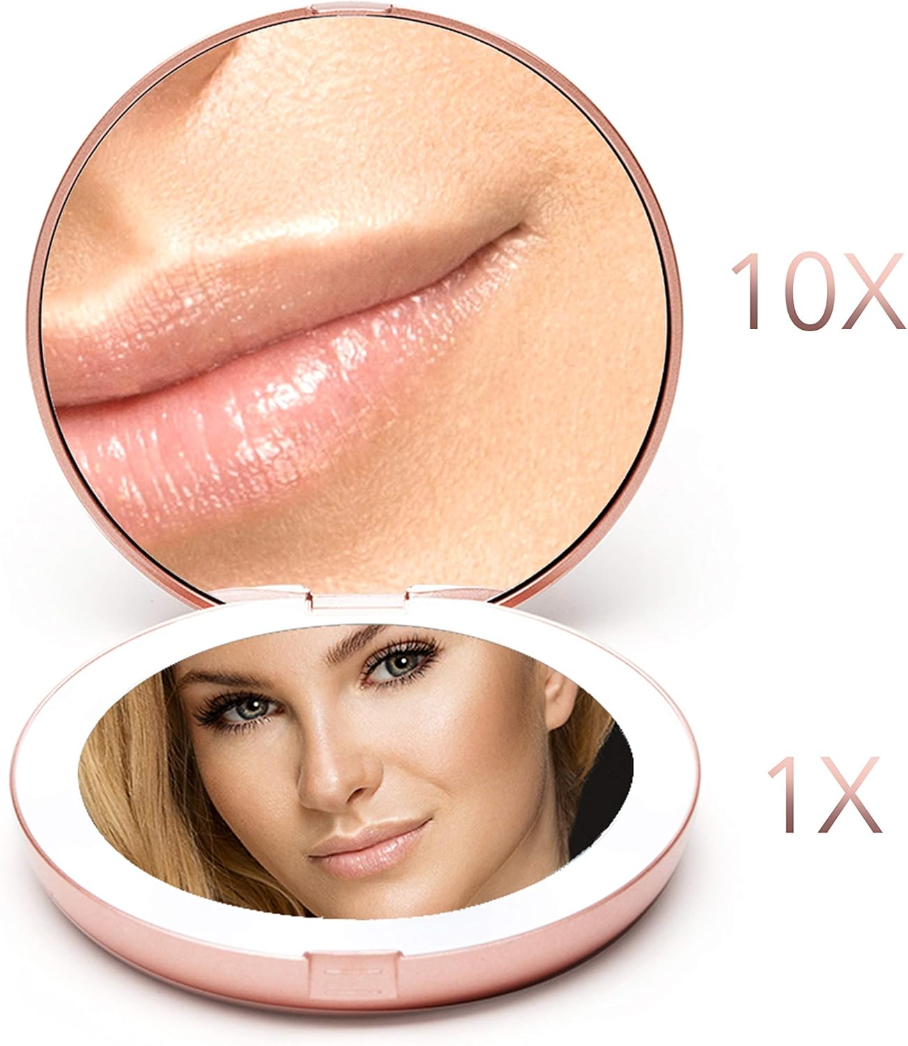 Fancii LED Lighted Travel Makeup Mirror, 1x/10x Magnification - Daylight LED, Compact, Portable, Large 5" Wide Illuminated Folding Mirror - Lumi (Rose Gold)