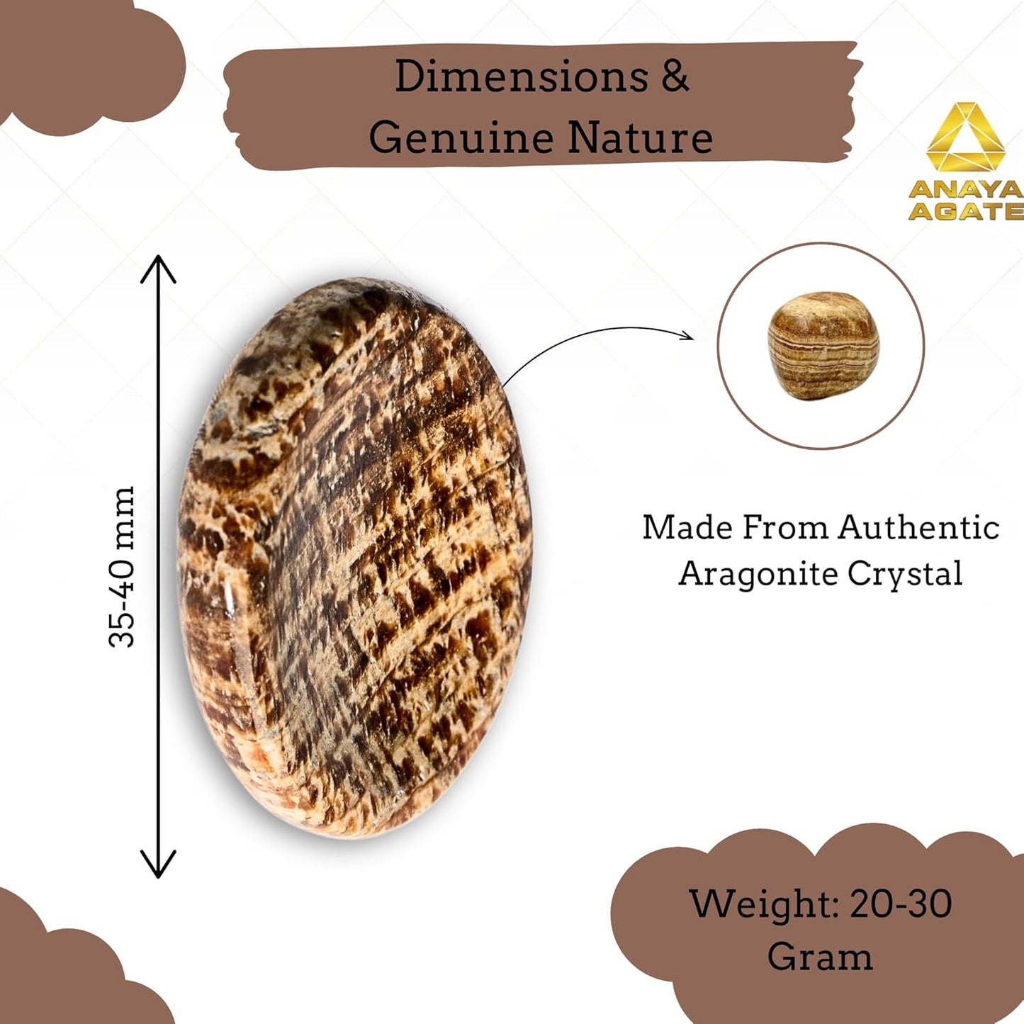 Aragonite Worry Stones – Crystal Thumb Worry Stone for Anguish, Stress – Relaxing & Soothing Balance Stones for Meditation, Relief – Healing Stones & Crystals for Men & Women