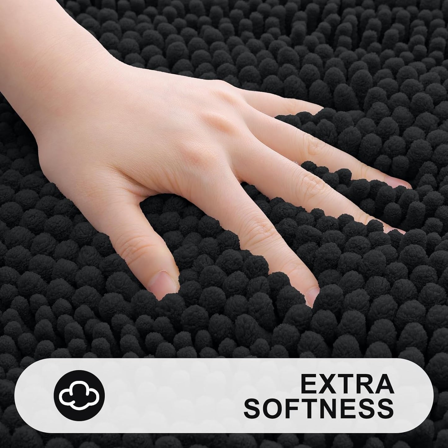 Grandaily Chenille Striped Bathroom Rugs 59x20, Extra Thick and Absorbent Bath Mats, Non-Slip Soft Plush Shaggy Shower Carpet, Machine Wash Dry, Bath Rug for Bathroom, Black