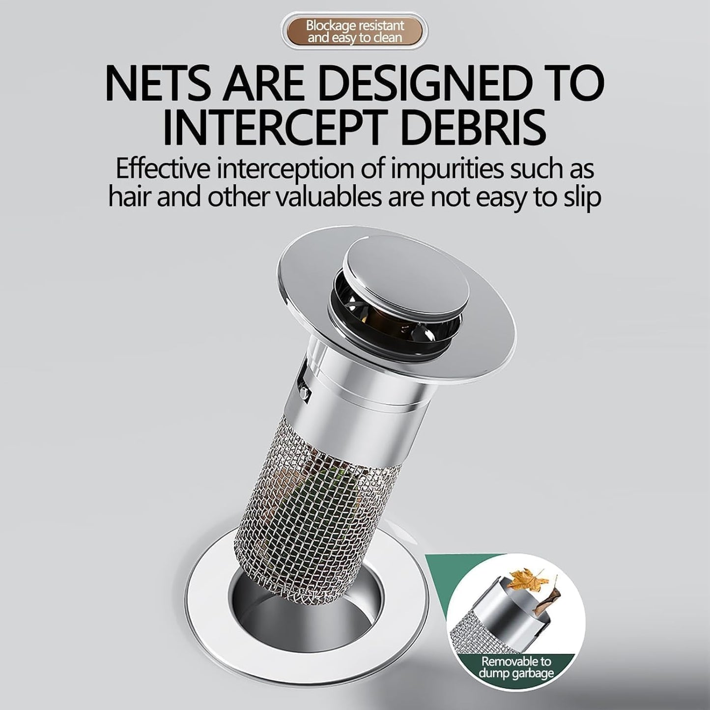 Sink Plug Hair Trap, Off-Bathroom Sink Stopper Hair Catcher, 2026 New Universal Pop up Sink Drain Filter, Stainless Steel Floor Drain Filter Bathroom Sink with Basket, Easy to Install (5Pack)