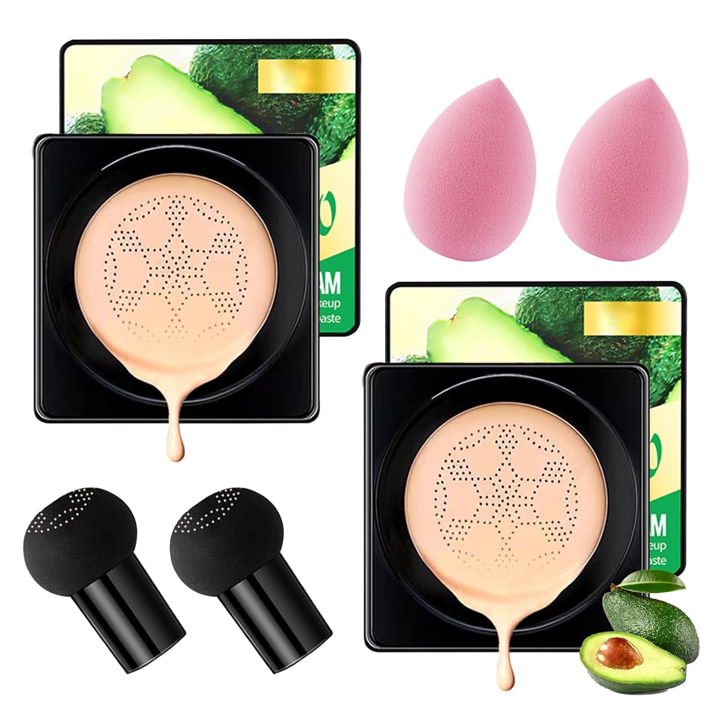 2Pcs Mushroom Head Air Cushion CC Cream Foundation Makeup,Moisturizing BB Cream Face Makeup Liquid Foundation,Long Lasting Full Coverage Concealer for All Skin Types（Natural）C