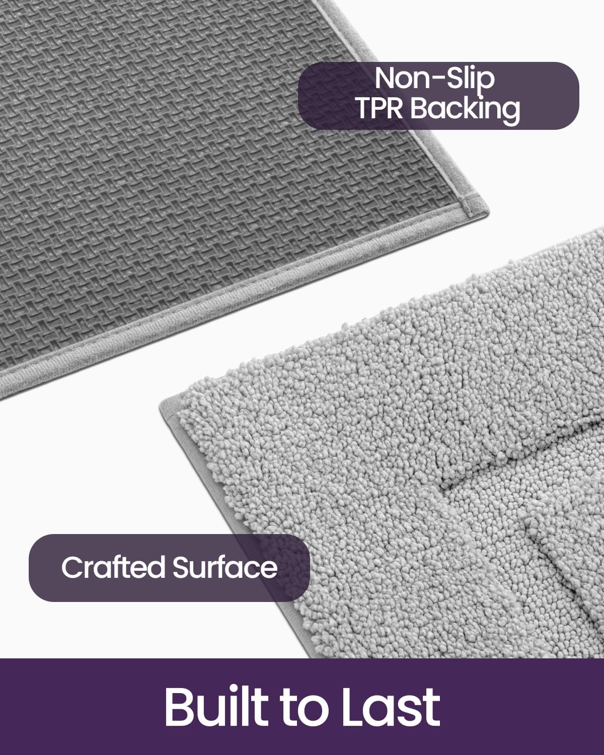 DEXI Bathroom Rugs 32x20, Washable Non Slip Bath Mat for Shower Floor, Absorbent Quick Dry Bathmat with Rubber Backing, Ultra Soft Plush Carpet for Tub, Light Grey