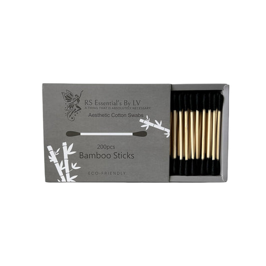 RS ESSENTIAL'S BY LV: Aesthetic Cotton Swabs Sticks Ear Swabs Bamboo swabs 200 Count Cotton Buds In 5 Colorful Colors (Black)