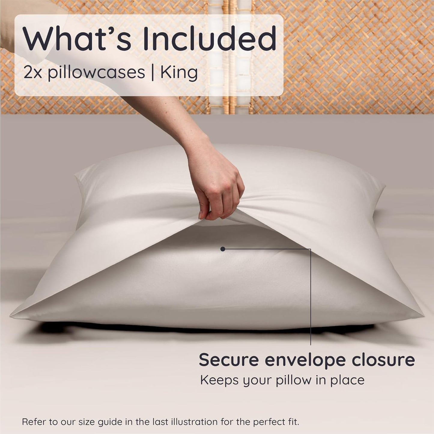 Bambaw 100% Viscose Derived from Bamboo Pillowcase King Size – Set of 2 Cooling Pillow Cases for Hair Protection with Envelope Closure, Breathable & Anti Acne Pillowcase (Sand)