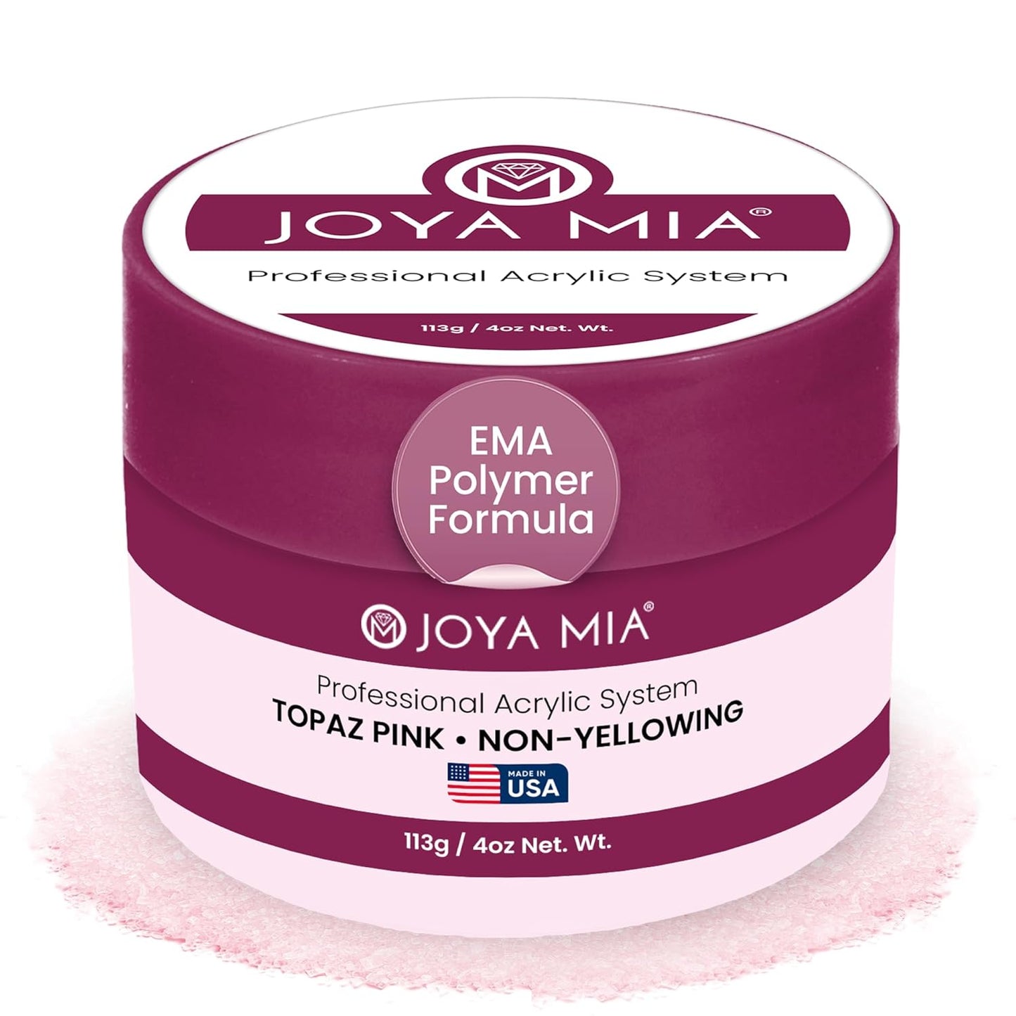 Joya Mia Acrylic Powder for Nails, MMA-Free, Super Adhesion Professional Powder for Flawless & Long-Lasting Nail Enhancements, Easy Application, Vibrant & Stunning Colors - Topaz Pink, 4 oz