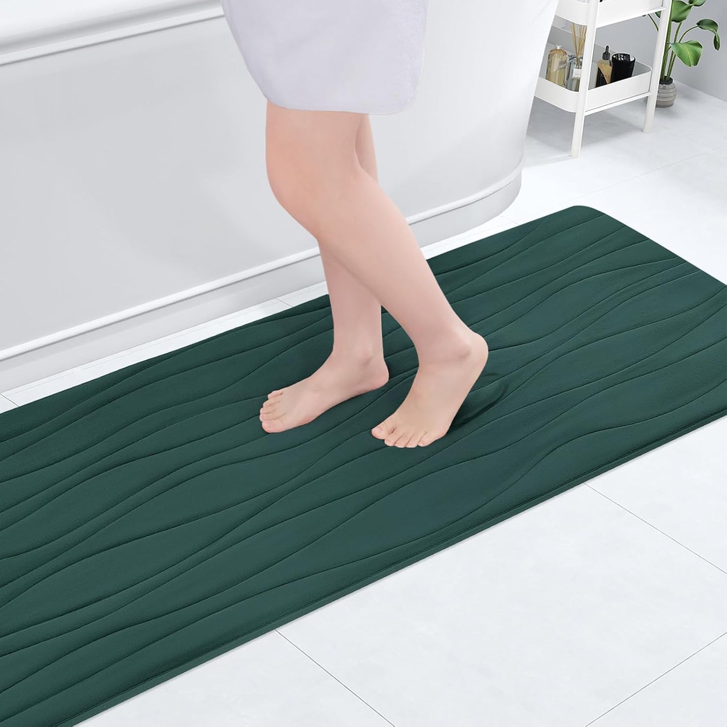 Buganda Memory Foam Bathroom Rug Mat 59x17, Extra Soft and Absorbent Bath Mats, Non-Slip and Machine Washable Bath Rugs for Bathroom Floor,Tub and Shower, Dark Green