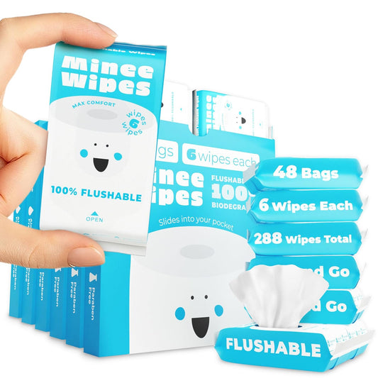 Impossibly Compact Travel Flushable Wipes - 99.5% Water and Aloe - Safe for Sensitive Skin, Hypoallergenic & Unscented - Travel Essentials for Adults, Kids & Baby Care - 48 Pack Total 288 Wipes