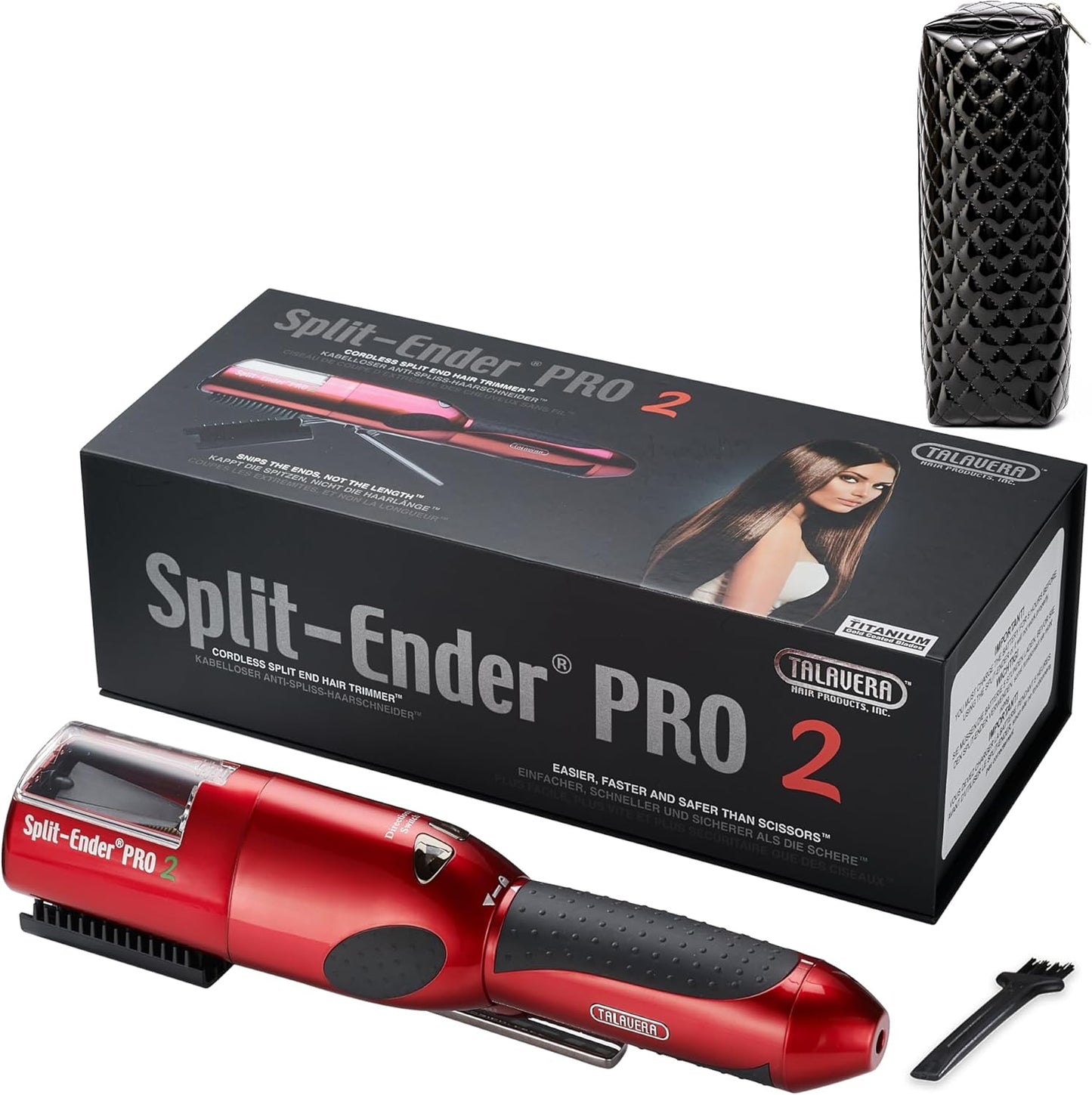 Split-Ender Pro 2 - Original Professional Beauty Tool - Cordless Split End Hair Trimmer for Damaged, Dry, Brittle, Frizzy, Curly or Straight Hair (Red)
