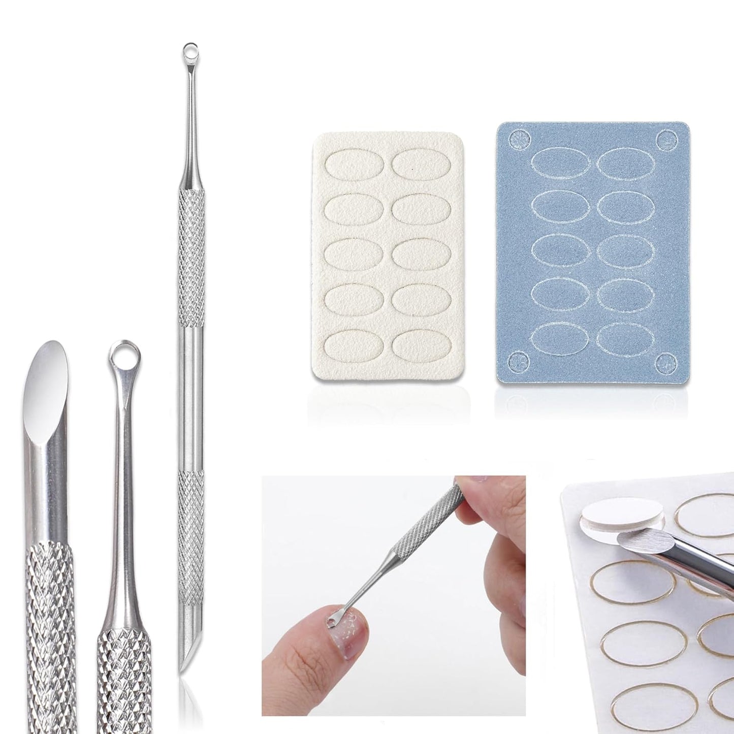 Pre-treatment Cuticle Pusher, Russian Prep Nail Pushers, Dual Ended Cuticle Remover with 100/180 Grit Sandpaper Sheets, Nail Care for Manicure Pedicure Nail Art