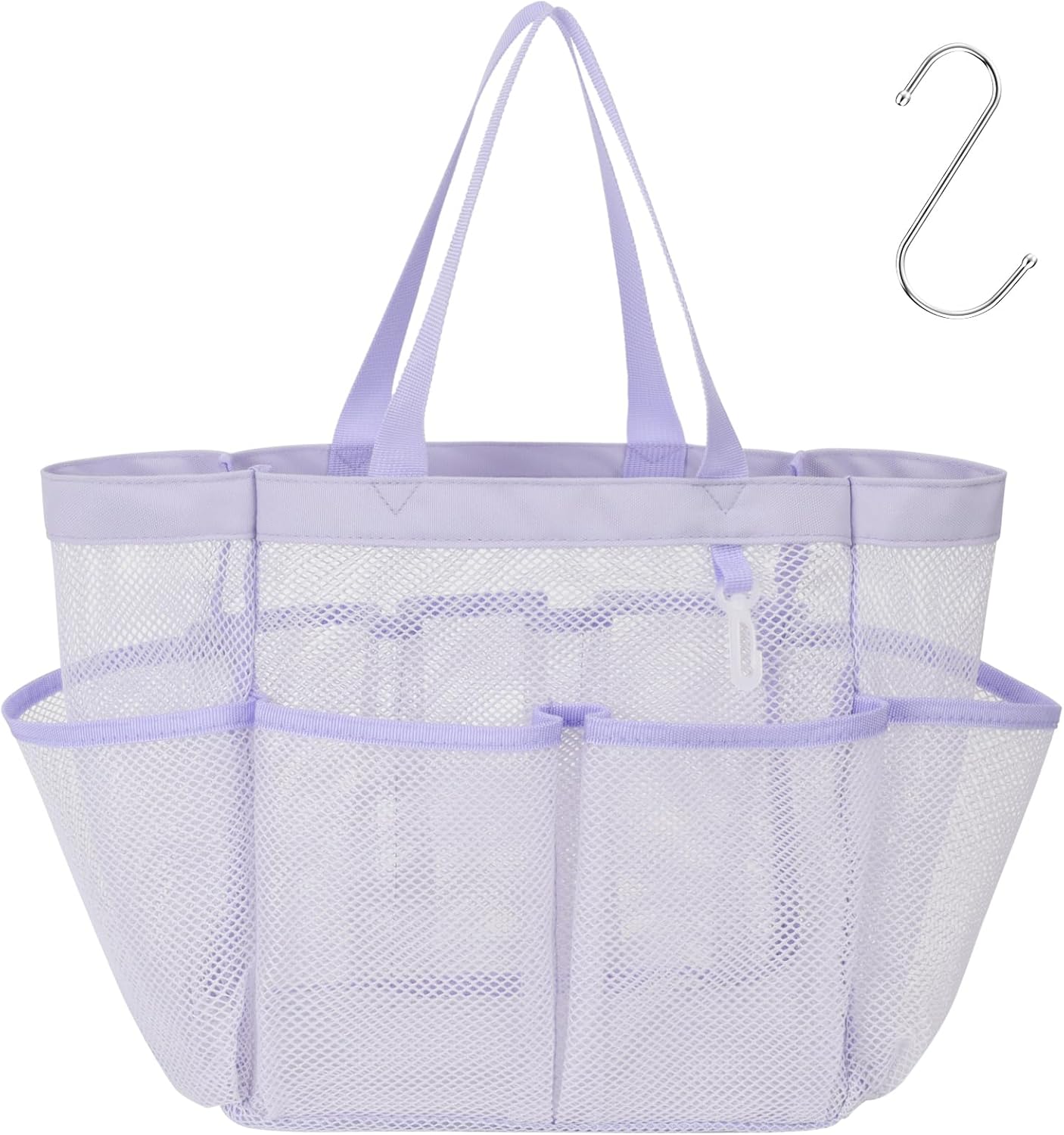 F-color Mesh Shower Caddy Portable, Upgrade Deeper 7 Pockets Shower Bag Basket Tote for College Dorm Room Toiletry Bathroom Essentials Gym Camp Quick Dry 2 handles with S Hook, Purple